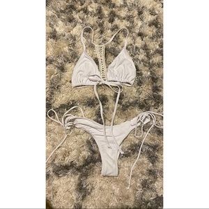 Sexy cheeky white string bikini